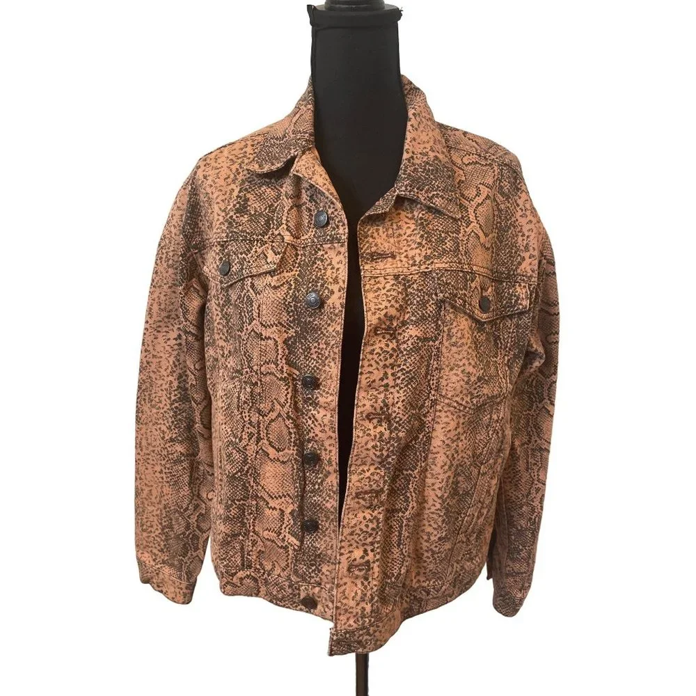 Free People Brown Snake-Print Jean Jacket - Picture 2 of 7